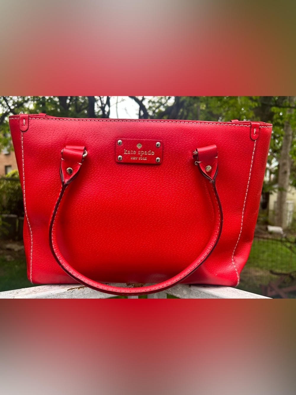 Kate Spade Red Leather Tote Bag | Classic Satchel Shoulder Bag Gold Logo